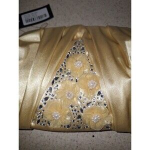Badgley Mischka Gold Satin Floral Crystal Embellished Clutch Chain Strap NWT